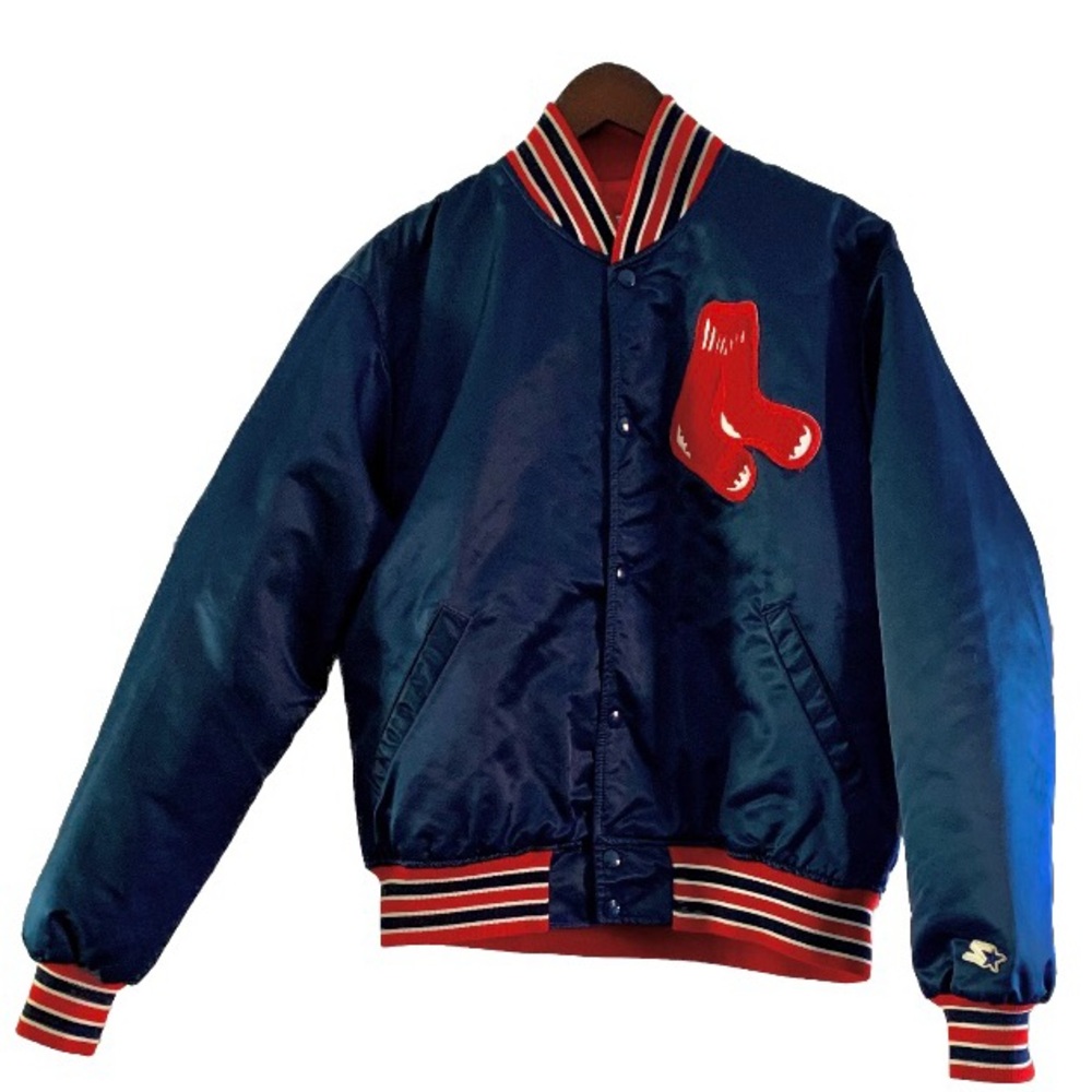 VINTAGE STARTER 1990s BOSTON RED SOX JACKET, NAVY SATIN, MEN'S L